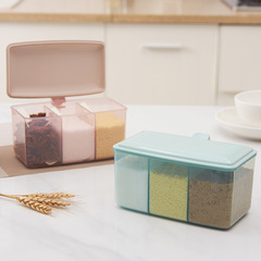 Creative two-compartment household seasoning box with lid, three-compartment seasoning salt pot with spoon, seasoning pot kitchenware