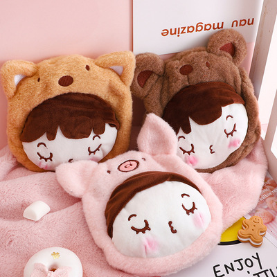 Korean Edition winter Hand Po lovely ins Smiling face Plush Hot water bottle Meng sister Water Portable Hand Hot water bottle