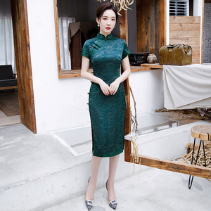 Chinese Dress cheongsam for womenCheongsam long short sleeve sweet cheongsam dress