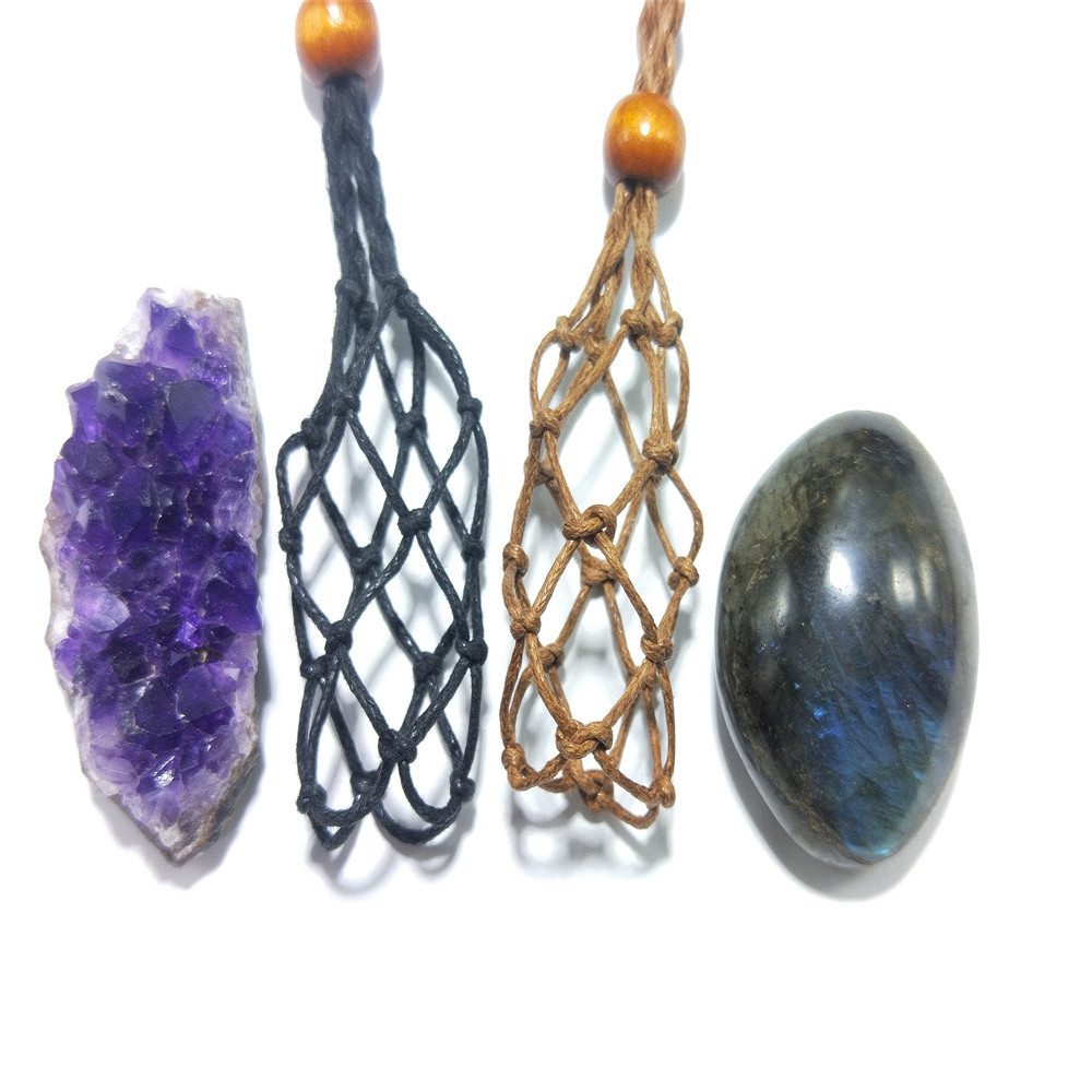 Extra grande 5,5 cm bolsa de malla tejida COLLAR COLGANTE ajustable retráctil bolsa de malla tejida hecha a mano soporte de malla cuerda vintage