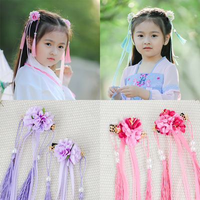 chinese hanfu hair accessory for girls Exquisite ancient tassel real flower hairpin Chinese hanfu headdress accessories hair accessories super long ribbon children hair clip