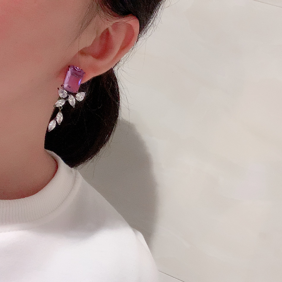 Purple Square Elegant Transparent Leaf Earrings display picture 1