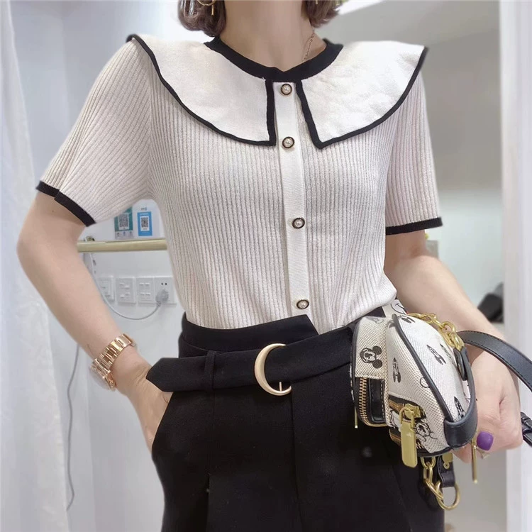 Гонконгский рис [постоянные клиенты хорошего качества] на весну и лето новый пуловер с круглым вырезом в корейском милом стиле маленькая рубашка