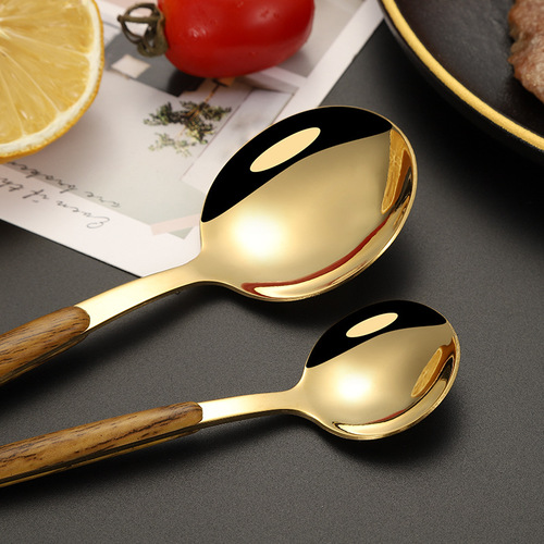 Cross-border Portuguese stainless steel steak knife, fork and spoon tableware set Western steak imitation wood grain handle hotel spoon