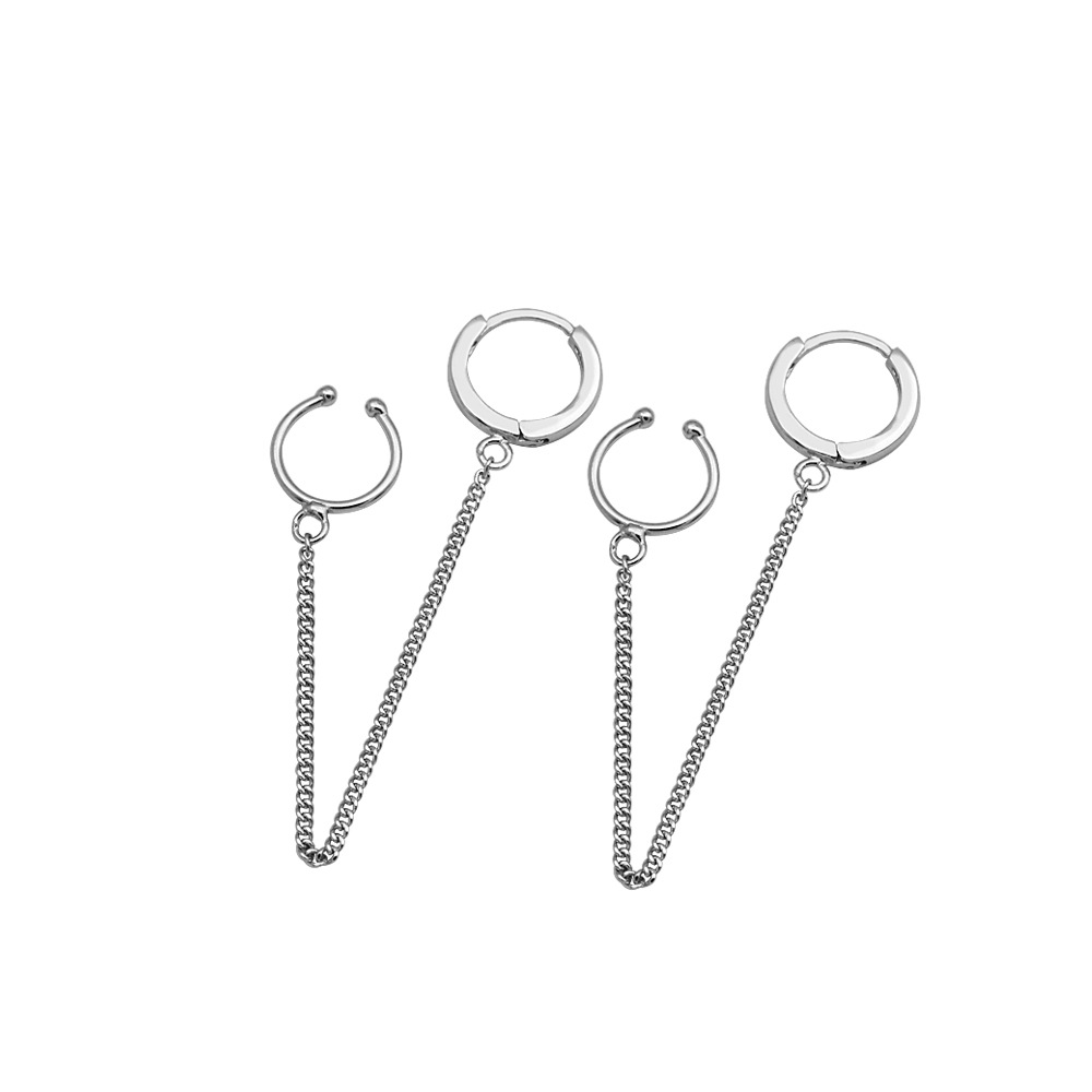 Punk Style Chain Earrings Ear Clips S925 Sterling Silver Earrings Chic Korean Style Personality Female Earrings