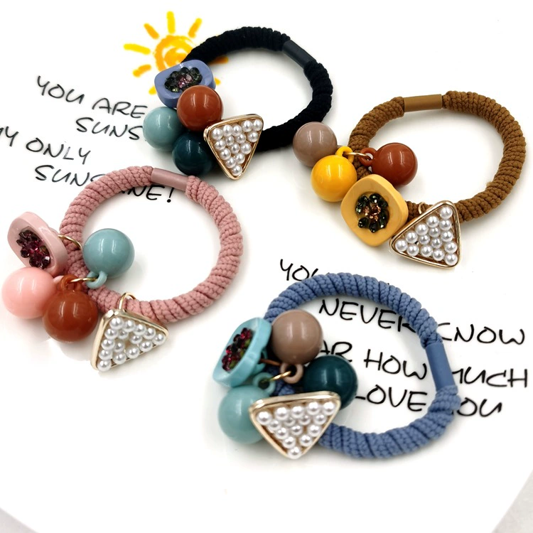 South Korean goods, round beads, hair rope, ponytail from pearl, hair accessory, Japanese and Korean, simple and elegant design