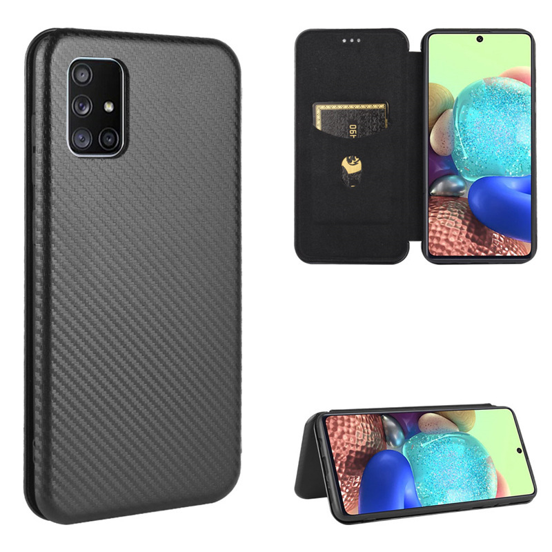 For Samsung A51 5g carbon fiber flip leather phone case SamsungA51 5G business protective cover
