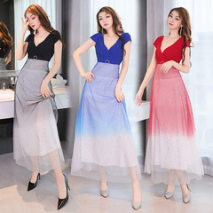 浴場桑拿技師服長款連衣裙性感顯瘦漸變透視夜場工作晚禮服女新款