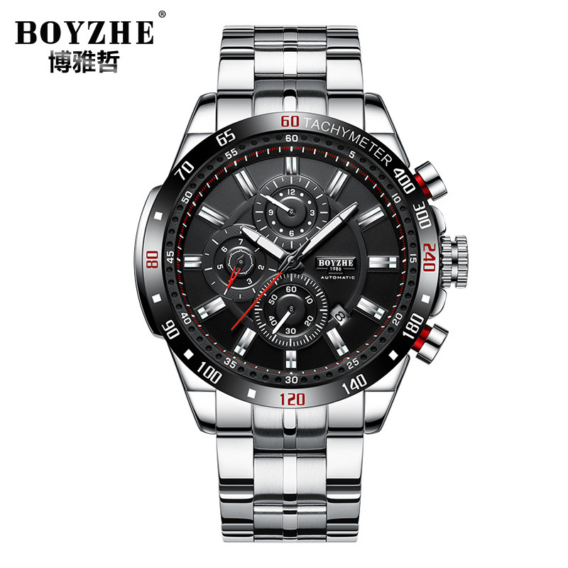 BOYZHE brand Switzerland fully automatic Mechanical watch Stainless steel Watch strap Noctilucent waterproof fashion motion man watch