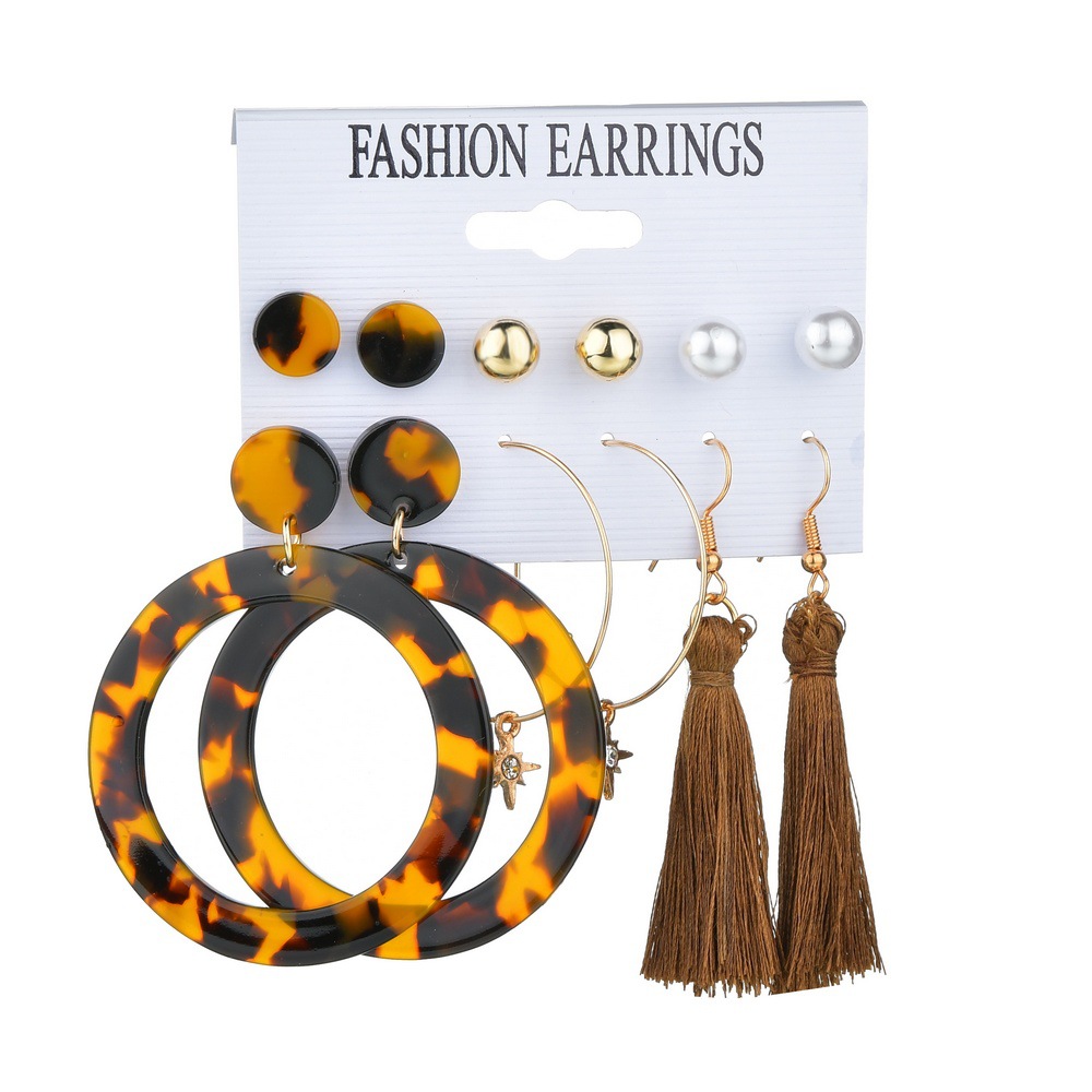 New Fashion Retro Tassel Large Circle Acrylic Earrings 6 Pairs Suit Wholesale display picture 3