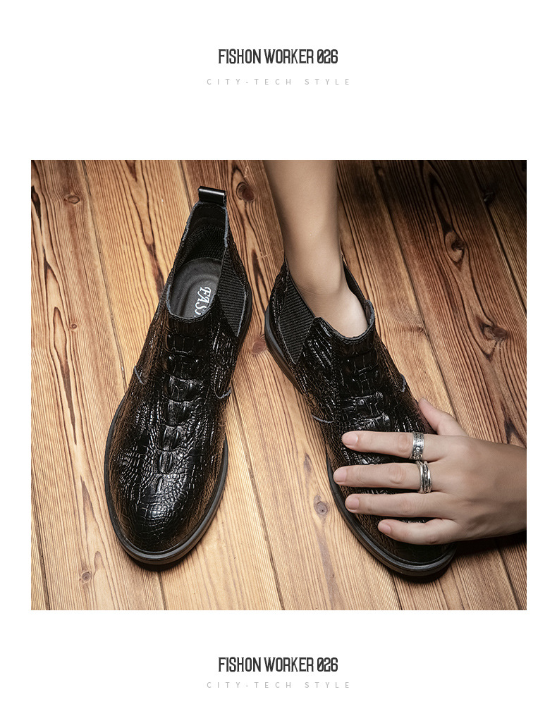 Autumn and winter warm crocodile pattern cowhide Martin boots