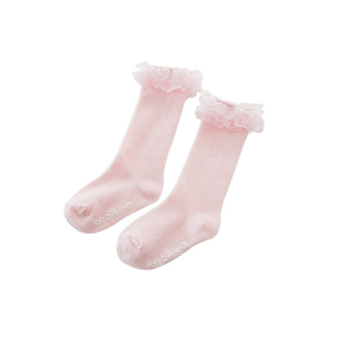 Girls spring and summer mid-calf socks with layers of mesh fungus lace kacakid infant cotton socks sweet princess socks