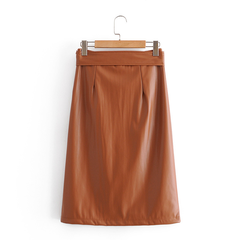 leather skirt bag hip is thin A-line skirt  NSAM3247