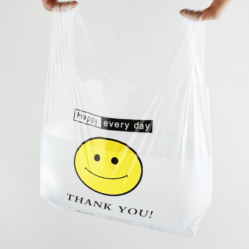Smiling face plastic bag convenient bag smile shopping bag hand-held fruit bag vegetable back heart takeout packing bag wholesale