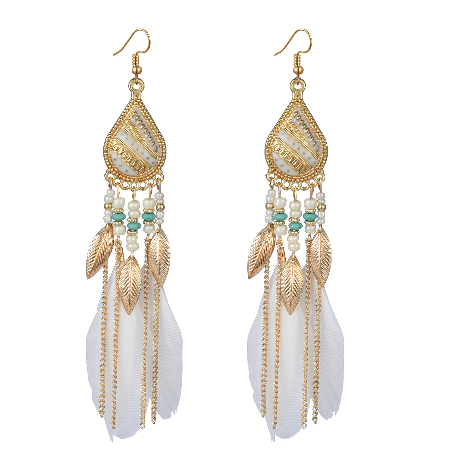 National Original Feather Tassels Beads 6 Colors Earrings