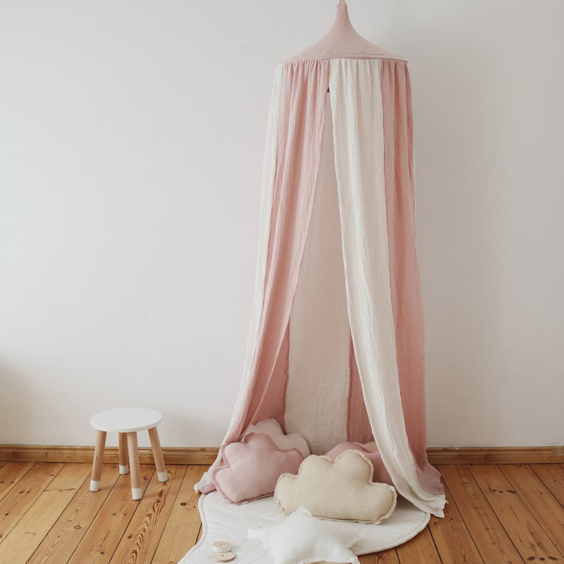 ins外貿爆款北歐拼色帳篷 嬰兒床床幔公主房蚊帳兒童玩具屋裝飾