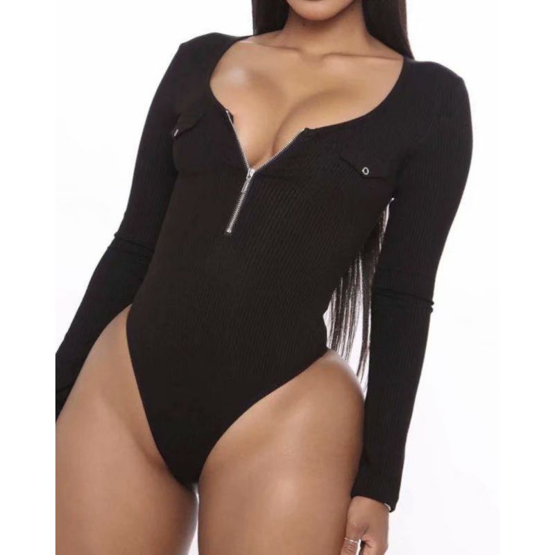 Full Sleeve Regular Zipper Low Cut Bodysuit