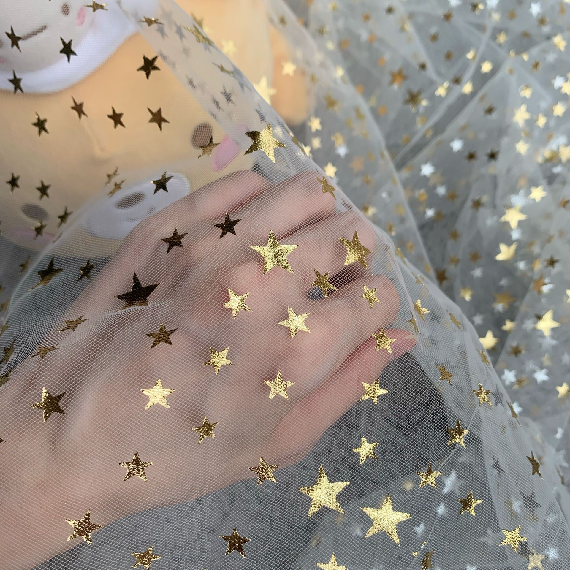 Paño de malla más la belleza base después de procesar dorado plata caliente tamaño estrella gasa falda los niños Lolita tela mantel