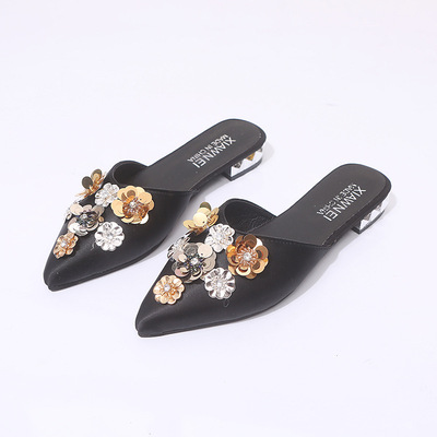 拖鞋女2019新款时尚外穿春季花朵包头半拖韩版学生舒适凉拖潮|ms