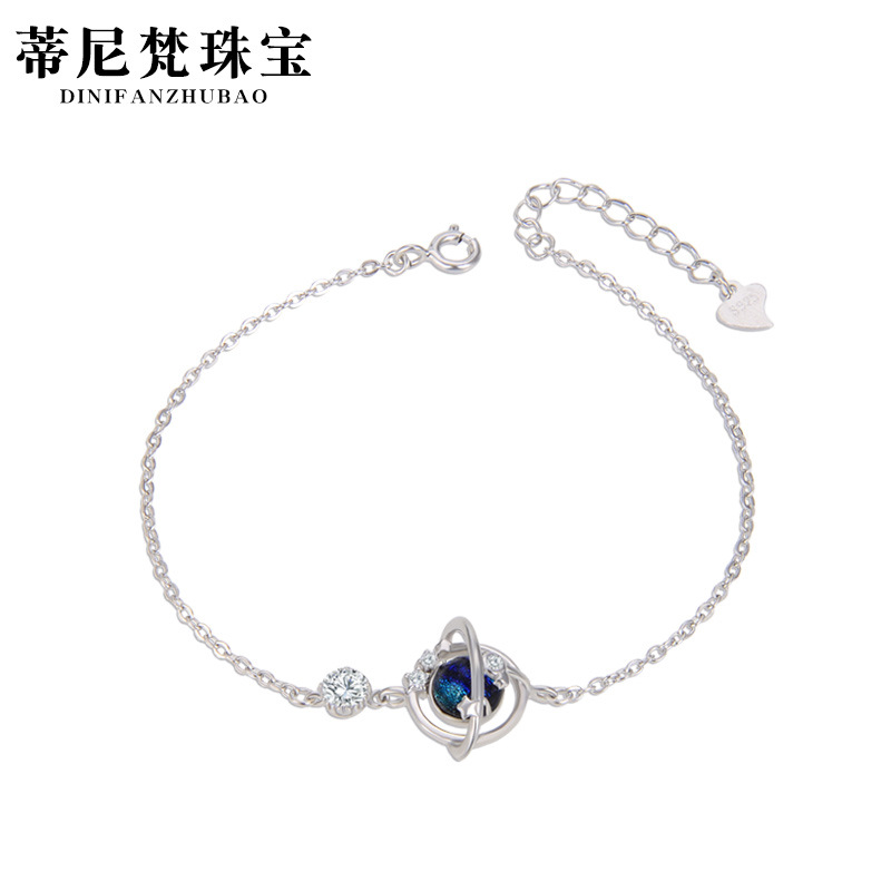 Japonés y coreano s925 pulsera de plata moda mujer Moonstone estrella pulsera simple todo partido joyería suministro directo de fábrica
