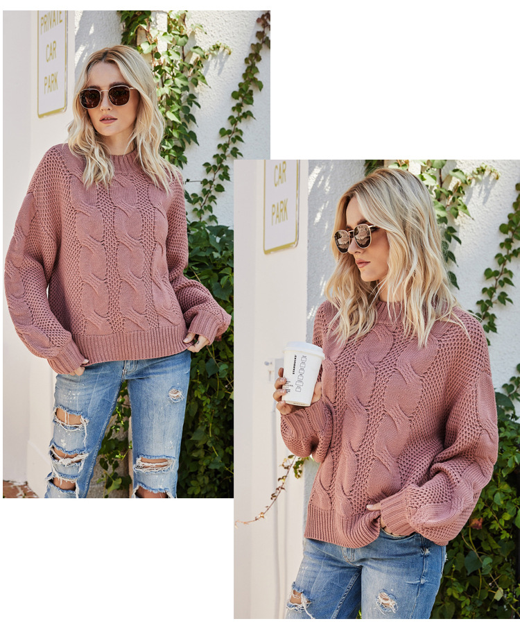 autumn and winter new solid color cable half turtleneck long-sleeved pullover sweater NSYH7106