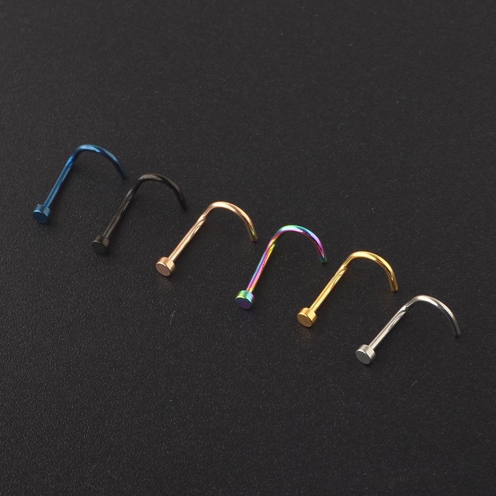 Blue Geometric Flat Nose Stud Screw Nose Piercing Jewelry - Metal Nose Ring for Women Men detail image 7