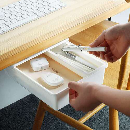 Office desk pull-out wall-mounted storage box under the desk ABS plastic cosmetic storage box drawer divider storage box