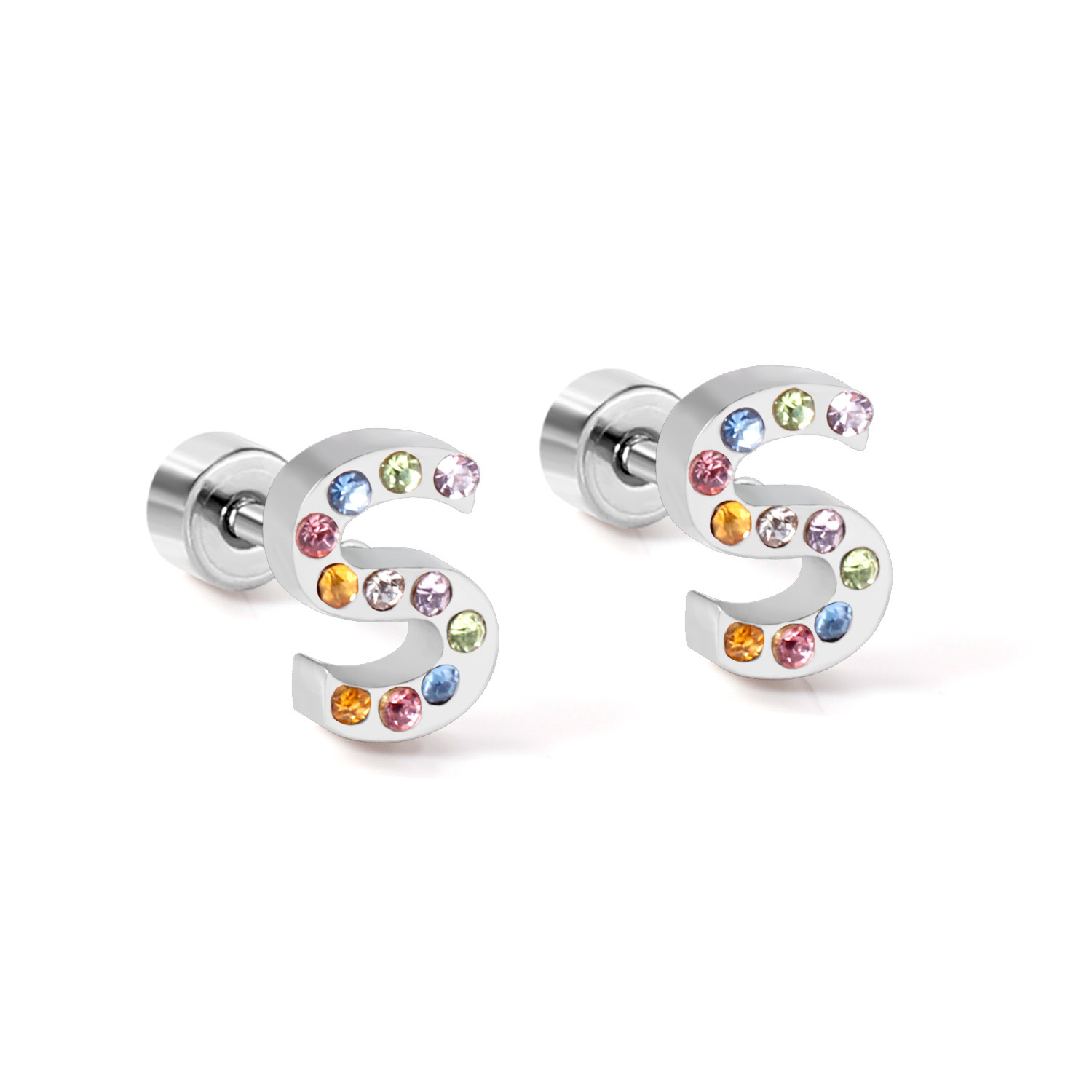 Fashion Letter Stainless Steel Inlay Zircon Ear Studs 1 Pair display picture 62