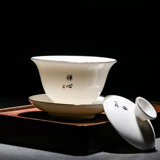 德化白瓷手工陶瓷盖碗大号三才碗家用羊脂玉功夫茶碗茶杯LOGO定制