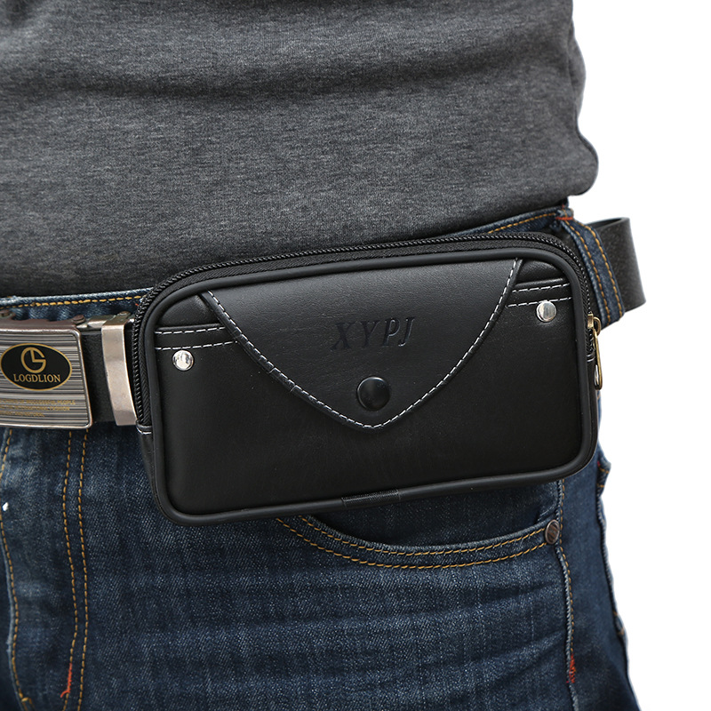 New Selling Male Casual Elephant Pattern Single Buckle Waist Pack Single Buckle Ultra-Thin Leather Mobile Phone Bag With Zipper Application Scenario