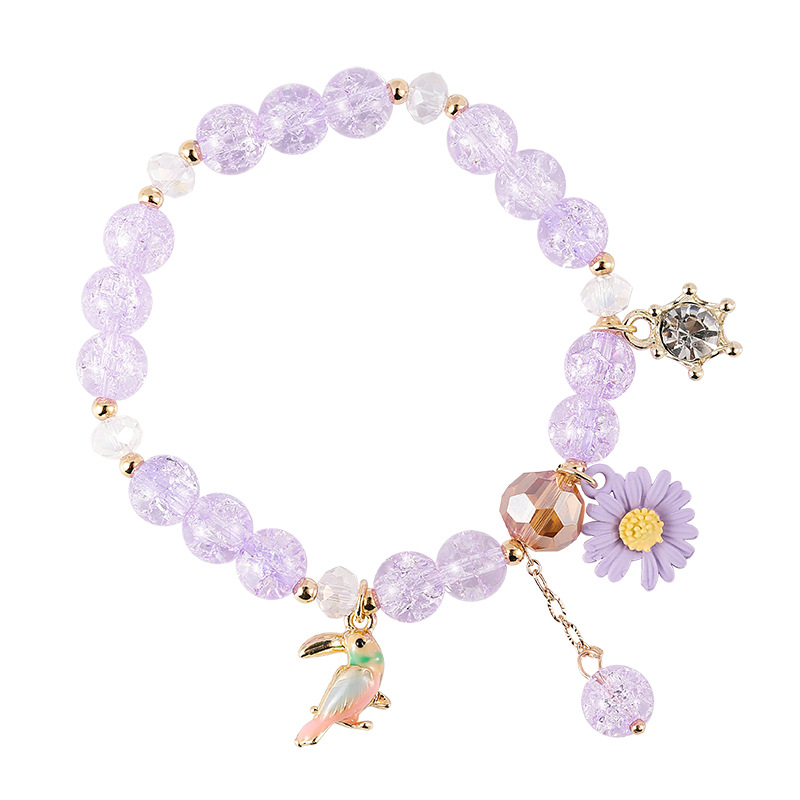 Sommer Süßer Wald Stil Gänseblümchen Blume Vogel Popcorn Kristall Armband Damen Mädchen Geschenk Einzel Runde Handschmuck display picture 2