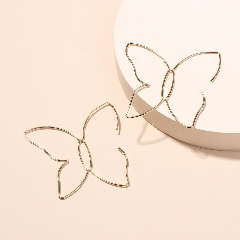 5g Weight Earrings Classification Wedding, Travel Occasion Women'S Gender Fashion Style White, Gold Color Fashion Simple Butterfly Line Hollow Earrings Simple And Large Earrings Wholesale Nihaojewelry 3