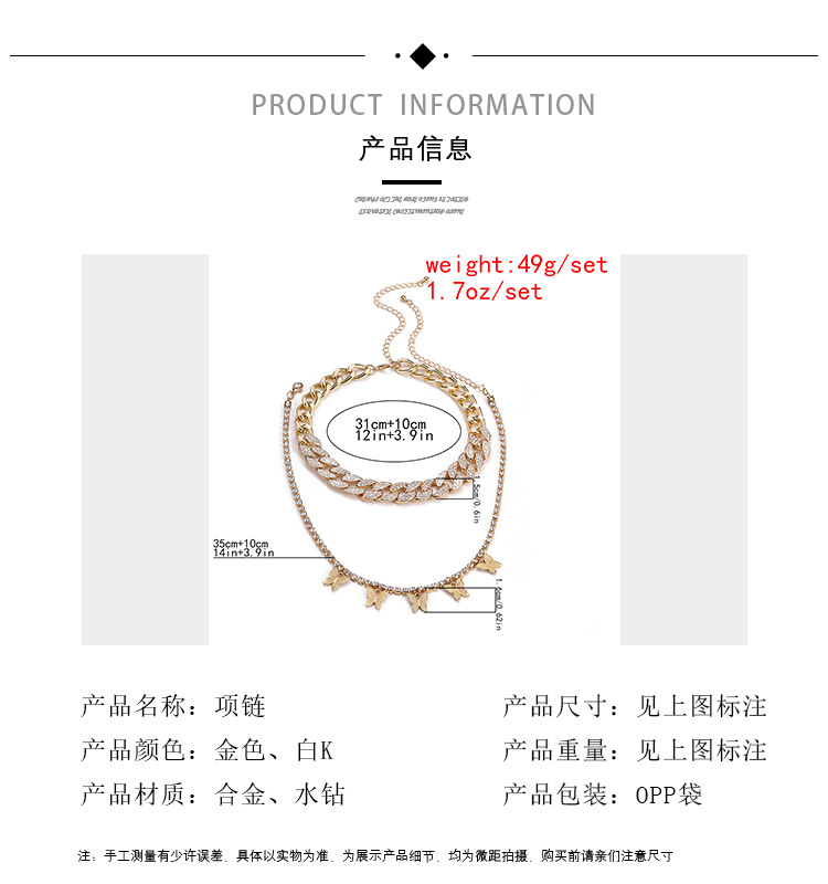 Vintage multi-layer diamond butterfly  womenu0027s necklace