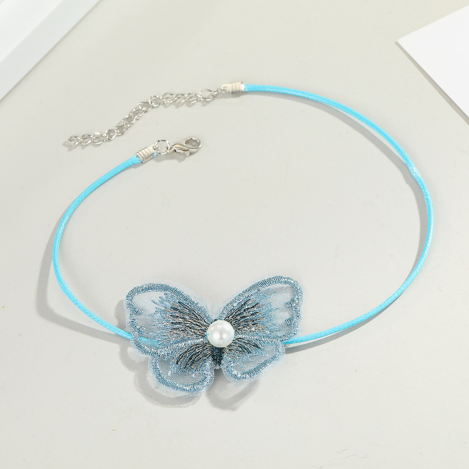 Südkorea Hyuna Schmetterling Fee Perle Halskette Kragen Kurze Farbe Spitze Schmetterlings Halskette Netto-netz Schlüsselbein Kette Schmuck display picture 1