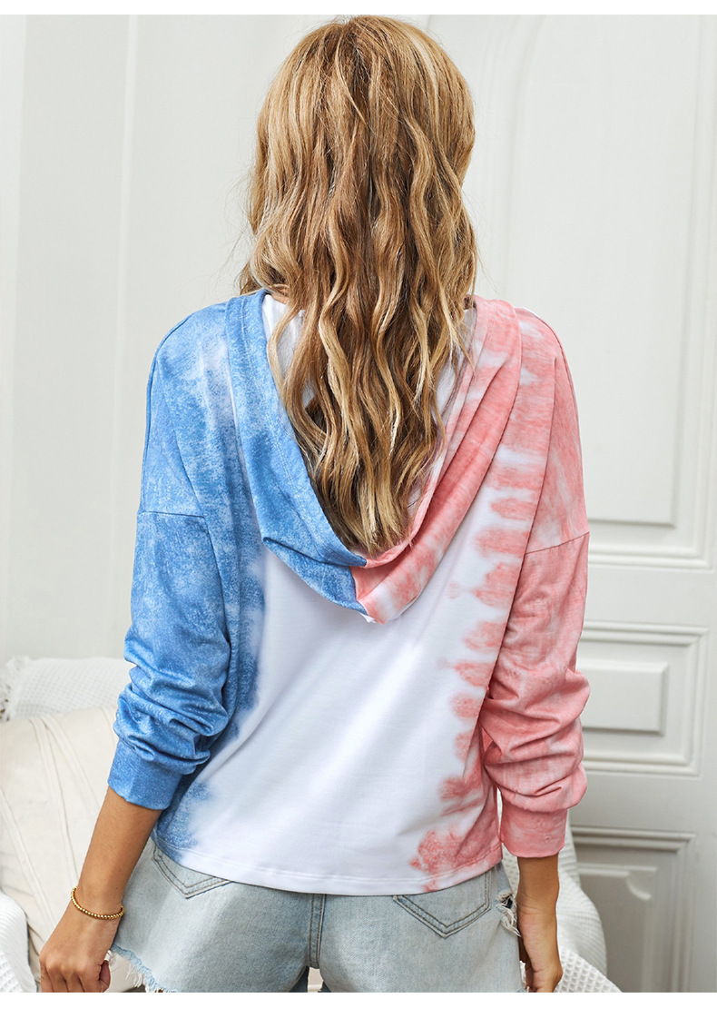 contrast color autumn and winter new tie-dye hooded long-sleeved top NSMDS53540