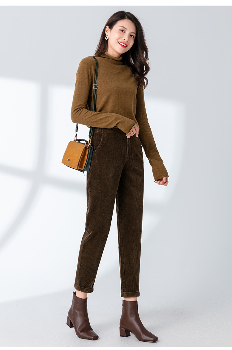 Quần culottes nữ ống rộng nhung kẻ dáng harem — Màu đen chi tiết 5