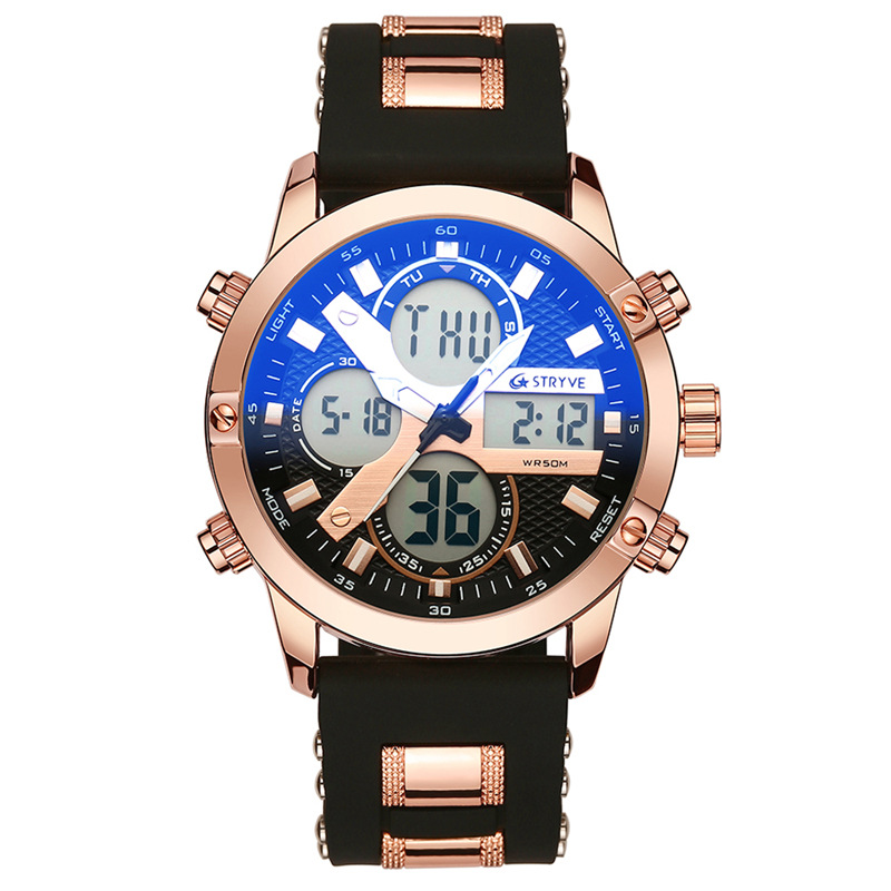 STRYVE hombres multi-función Deportes impermeable reloj electrónico Calendario de cuarzo reloj de cuarzo luminoso S8021