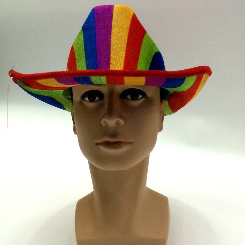Foreign gay rainbow cowboy hat Festival party bar Composite Cowboy striped colorful striped cowboy hat detail image 5