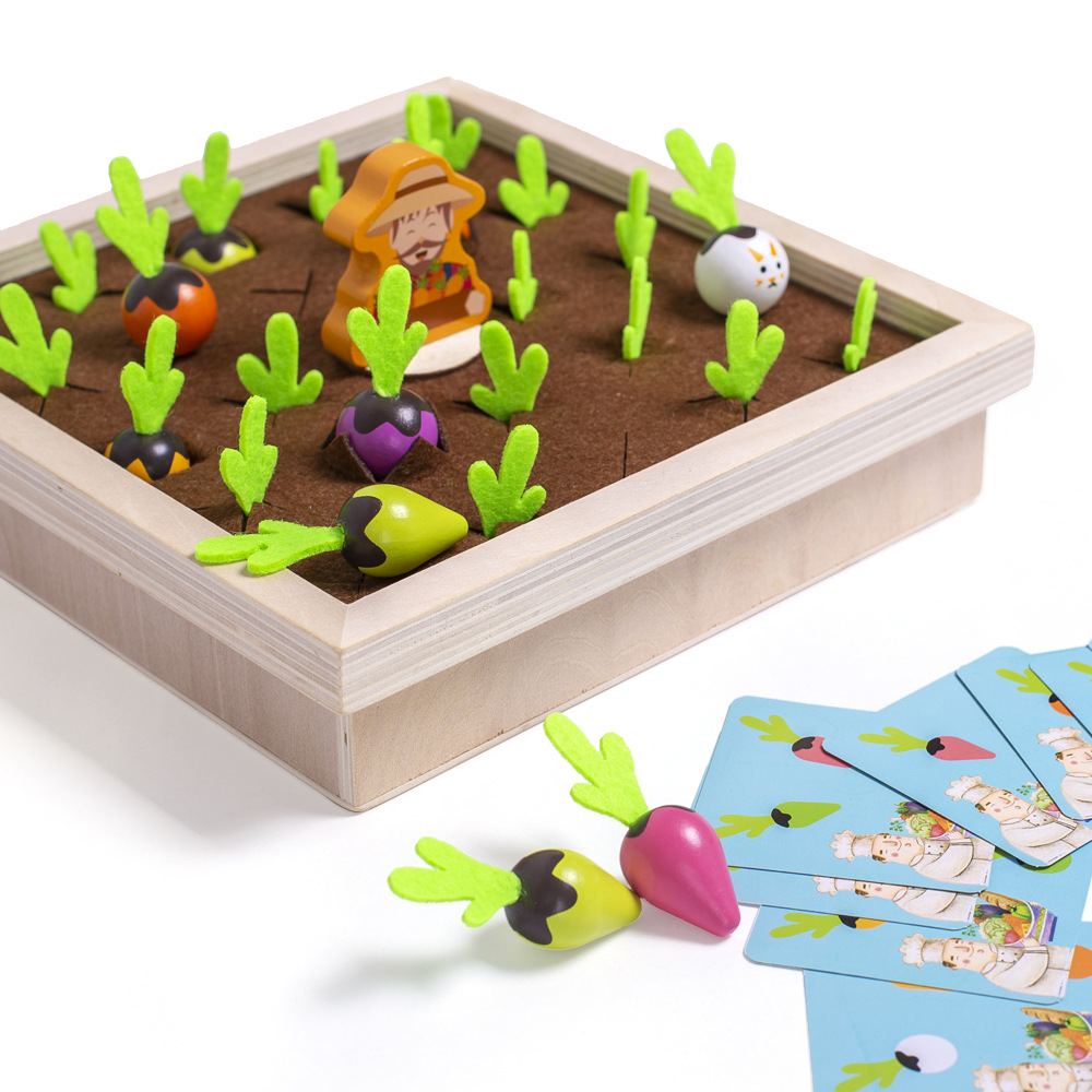 Juguetes de madera para niños Ilustración educación temprana juguetes educativos diversión memoria vegetal juego de ajedrez granja rábano juego de mesa