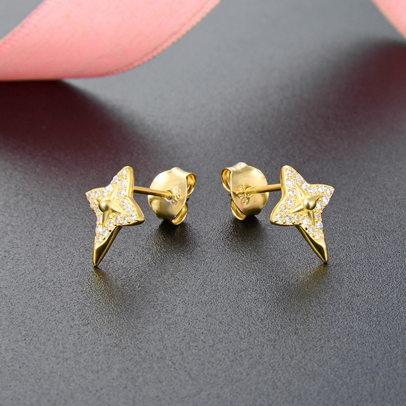 Corea del Sur Dongdaemun s925 pendientes de plata de las mujeres pendientes de la Cruz de lujo chapado en oro pendientes de diamantes de moda al por mayor