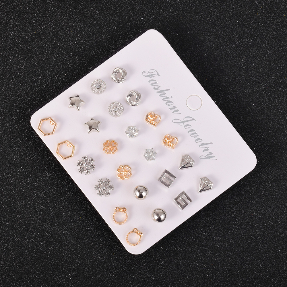 Simple Alloy Small Earrings 12 Pairs Set display picture 3