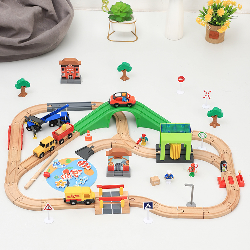 Car Wash Wooden Track Small Train Set Children's Educational Toys Compatible Thomas Small Train Track