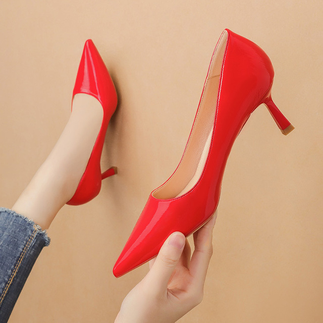 Fashion pointed shallow high heeled shoes slim sexy women’s single shoes banquet women’s shoes