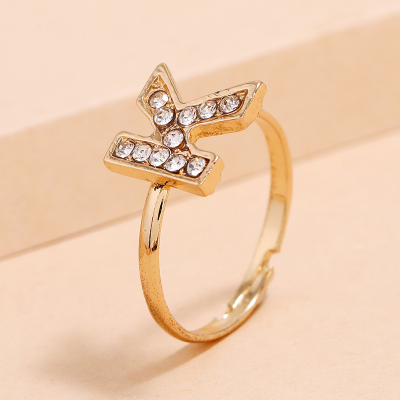 Fashion Trend Diy Letter Opening Adjustable Rin Simple Diamond K Letter Ring Wholesale display picture 2