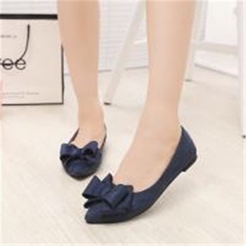 2020 spring and autumn new style pointed toe shallow mouth women's single shoes flat heel flat bow Korean style suede scoop shoes large size
