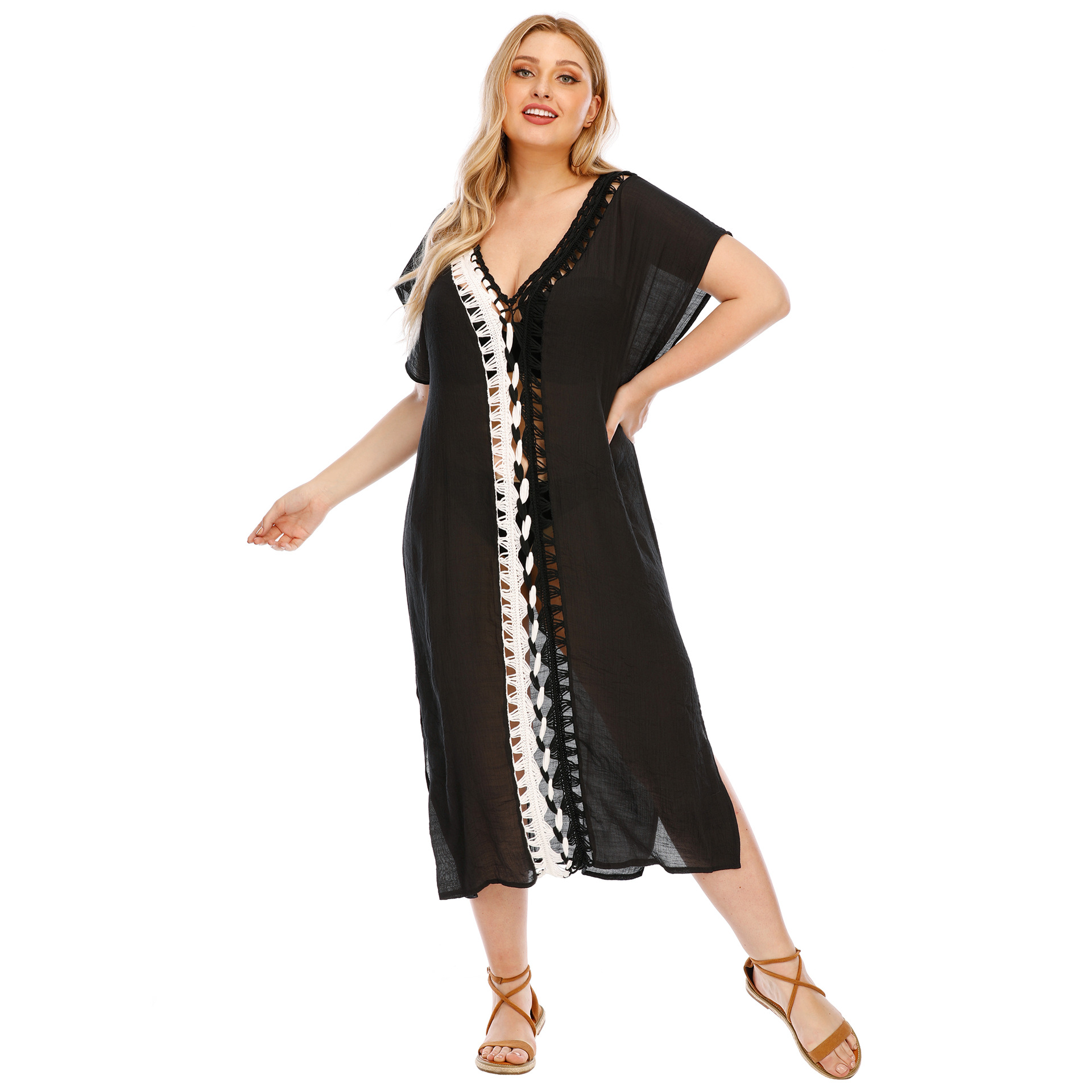 plus size hook stitching beach dress NSOY26856