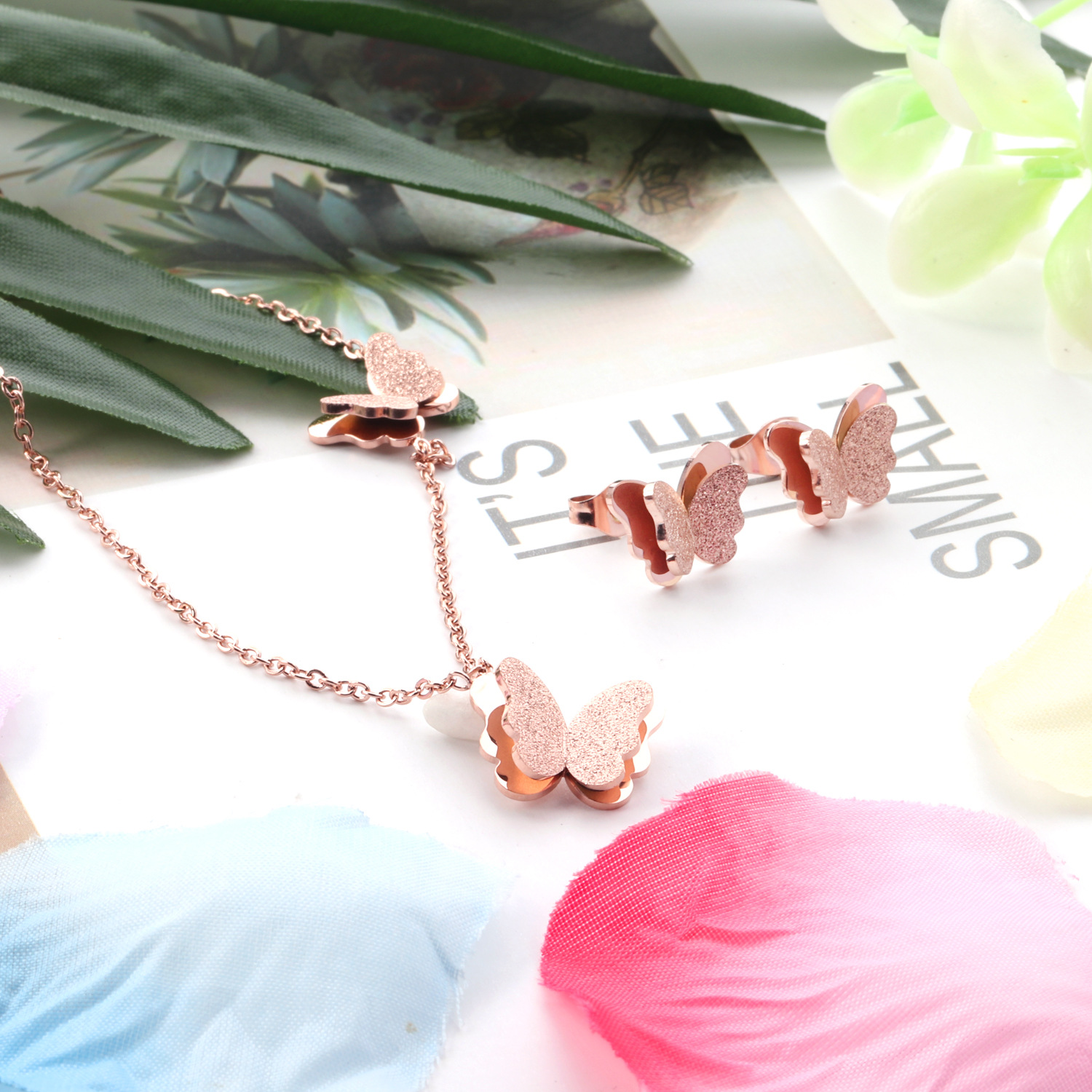 Fashion Butterfly Stainless Steel Plating Earrings Necklace