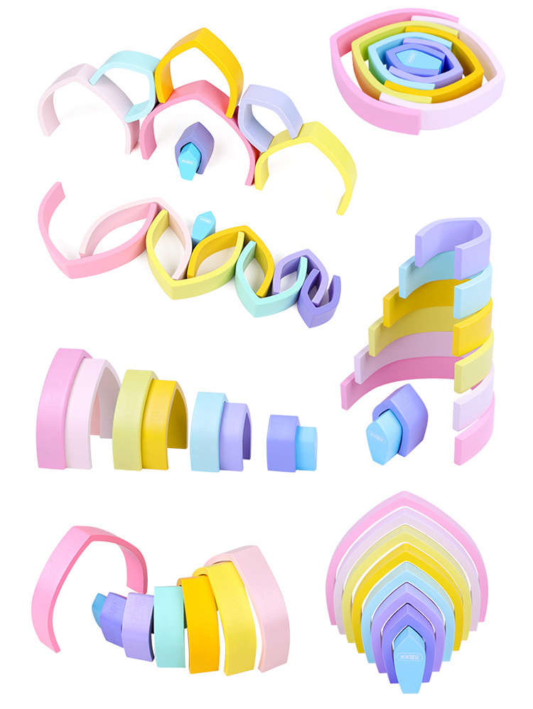 早教儿童益智小号彩虹实木积木隧道玩具互动套装木制美丽心情系列