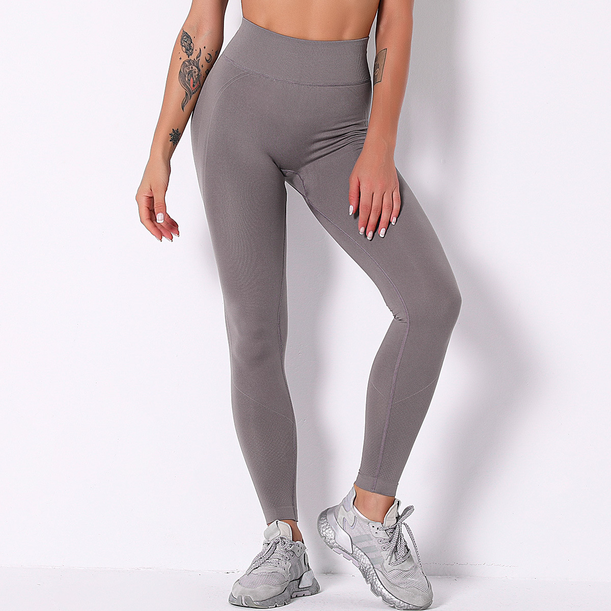 seamless high waist tight-fitting hip-lifting solid color sports pants NSNS10685