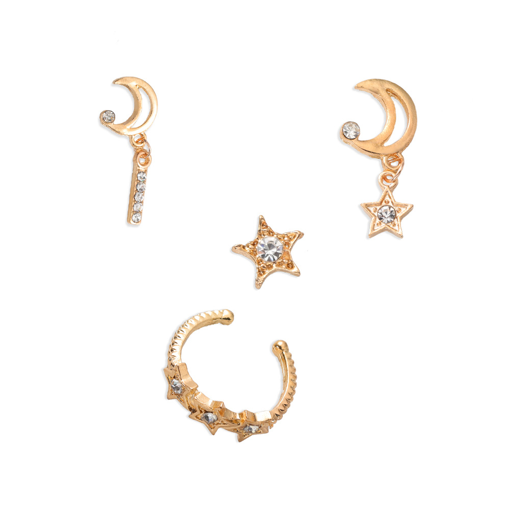 Mode Diamant Étoiles Lune Boucles D&#39;oreilles Ménisque Longue Oreille Clip Lune Bateau Ensemble Boucles D&#39;oreilles En Gros Nihaojewelry display picture 2